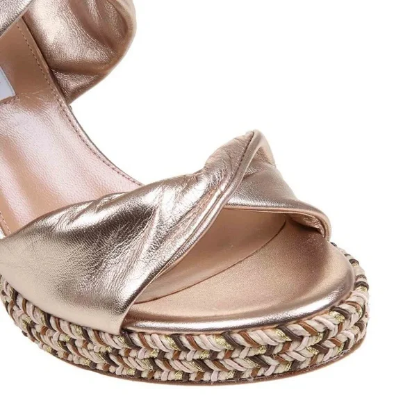 AQUAZZURA Twist Double Band Espadrille Platform Wedge Sandal Copper 7.5US 38IT